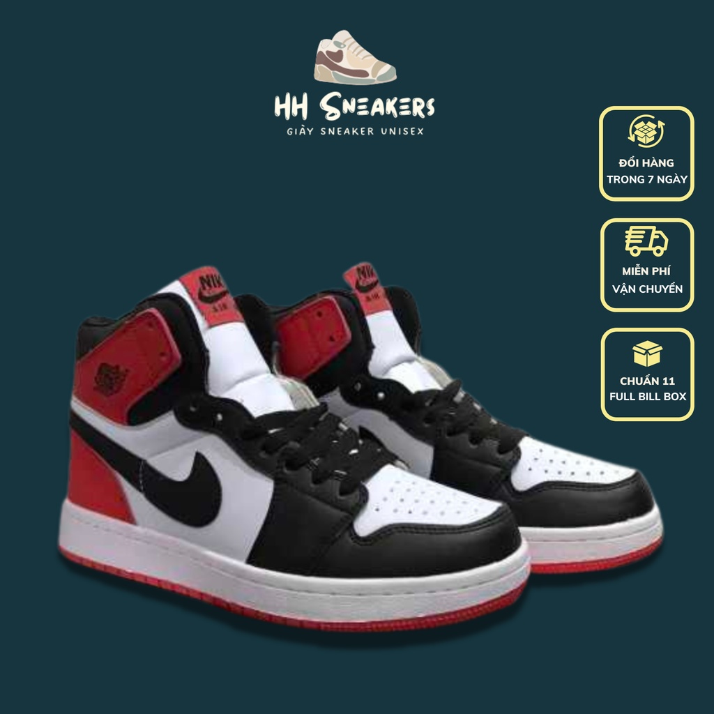 Giày Jordan cổ cao nam nữ màu đỏ đen - Giày thể thao sneaker Jordan cao cổ màu đen đỏ cao cấp Full Box