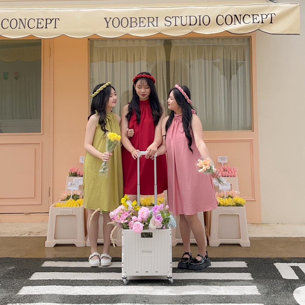 Áo dài cách tân - Thư Di - Set váy yếm đũi kèm mấn cách điệu