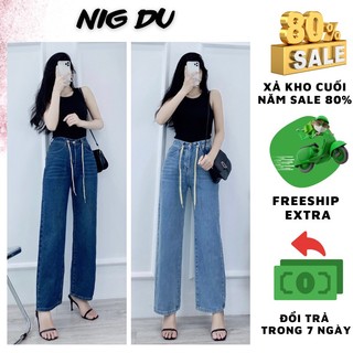 Quần bò ống rộng nữ cạp cao nig du, quần jeans ống rộng lưng cao co giãn cao cấp
