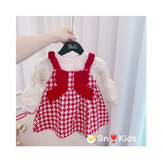 Set váy kèm áo kẻ đỏ bé gái 9-16kg