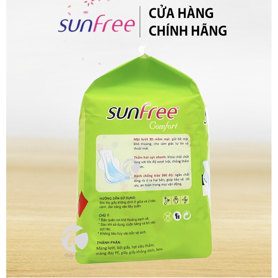 Combo 8 Gói Băng Vệ Sinh Sunfree Siêu Thấm Mỏng Có Cánh 8 miếng 23cm