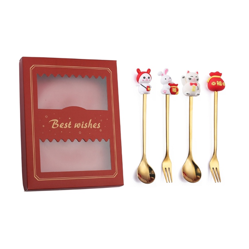 Bộ 4 Muỗng Nĩa Họa Tiết Hoạt Hình Cho Năm Mới 2023