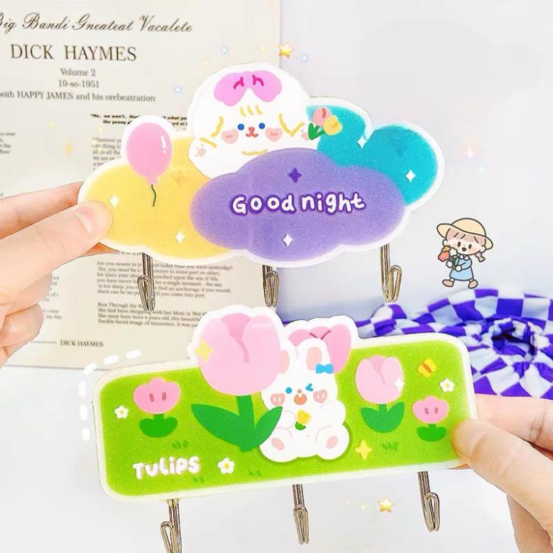 Móc Treo Đồ, Móc Dán Tường Bằng Acrylic Đa Năng Không Để Lại Dấu Vết Họa Tiết Hoạt Hình Kitchee Cute