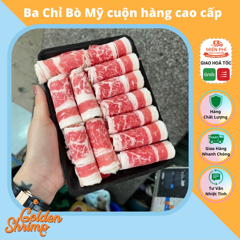 Ba Chỉ Bò Mỹ cuộn hàng cao cấp Lẩu, Nhúng, Nướng, BBQ khay 500gr - Golden Shrimp