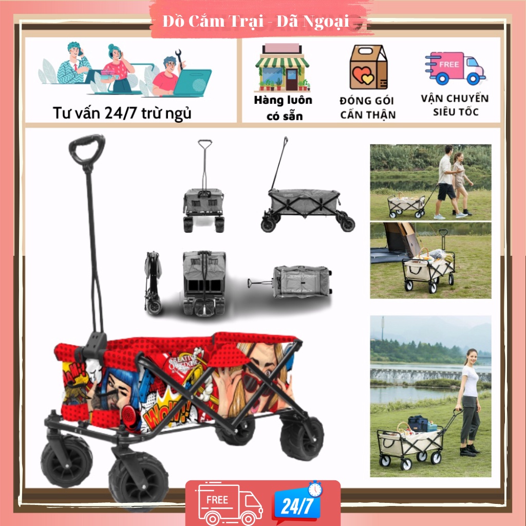 Xe Kéo Cắm Trại Dã Ngoại Gấp Gọn, Xe Đẩy Chở Đa Năng Đẩy Đồ Thông Minh Tiện Dụng (Có ảnh và video)