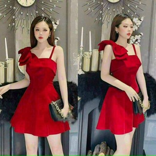 [12.12 Sales Freeship] Đầm nữ thiết kế dự tiệc, đầm đỏ umi đính nơ vai dáng ngắn xòe cúp ngực sang chảnh, quyến rũ mtb