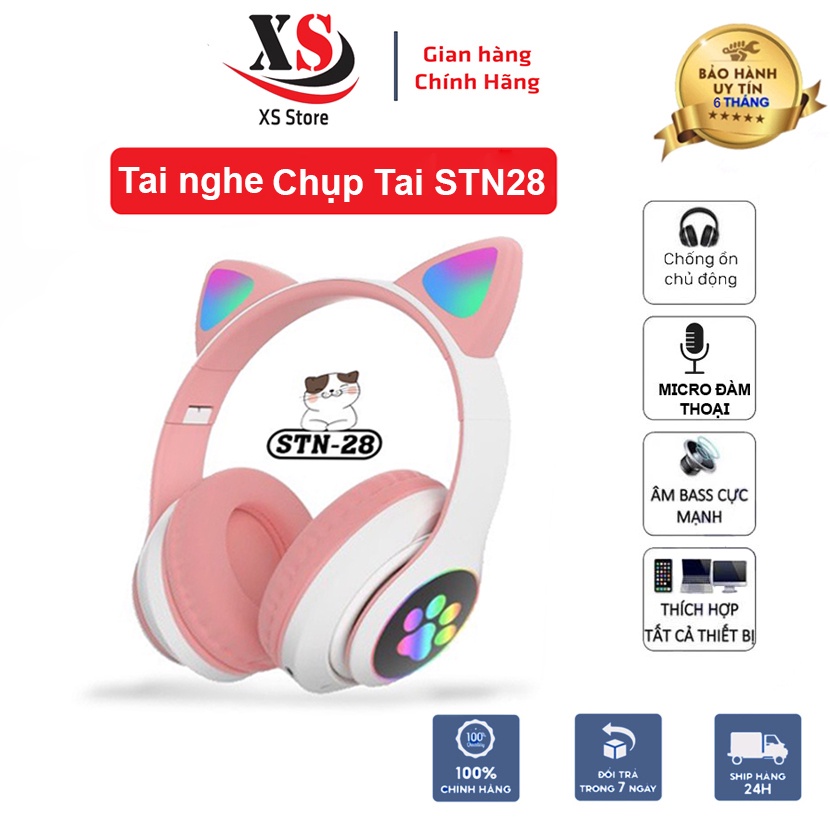 Tai nghe Chụp Tai Mèo Cao Cấp XS Store STN28 - Headphone Không Dây, Âm Bass Hay, Chống Ồn