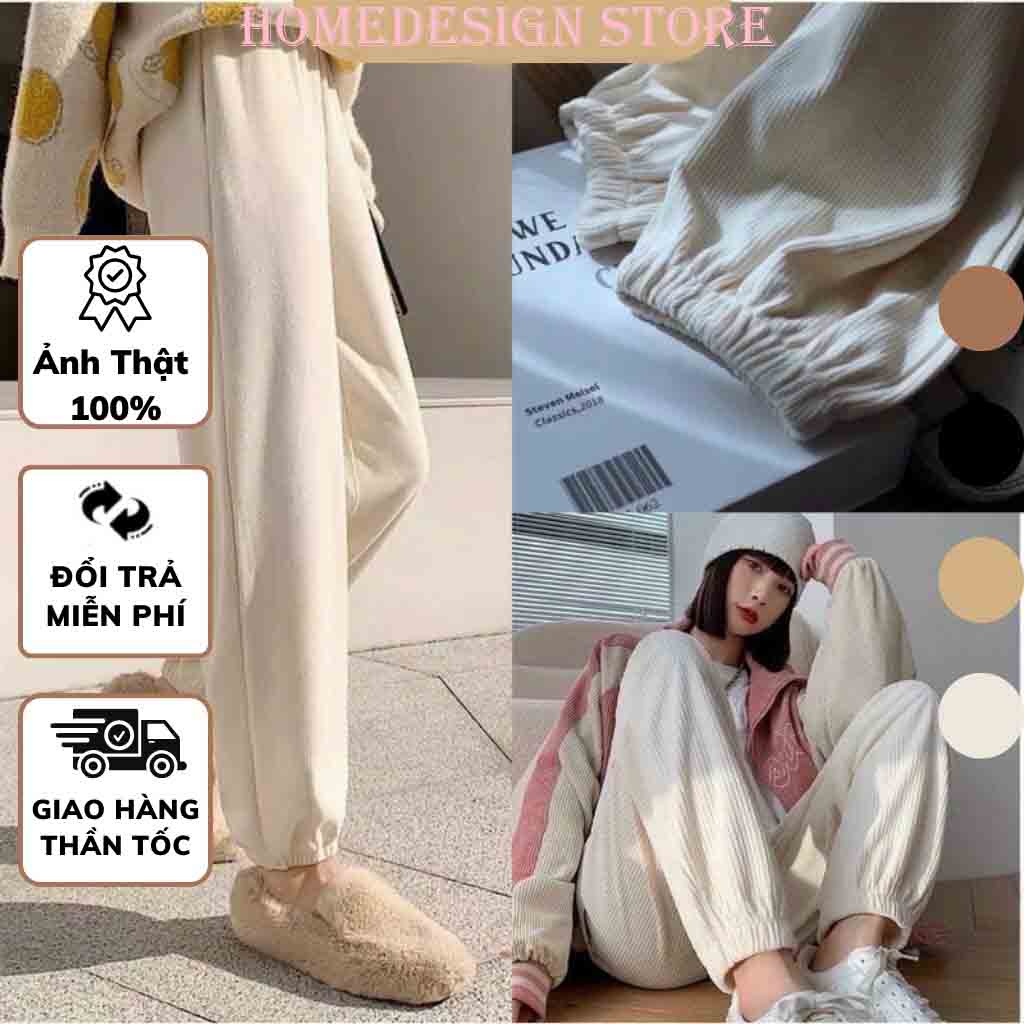 Quần Nỉ Nhung Tăm loại 1 phong cách Jogger bo gấu dày dặn thời trang HOMEDESIGN QN01 siêu cute, siêu hot 2022