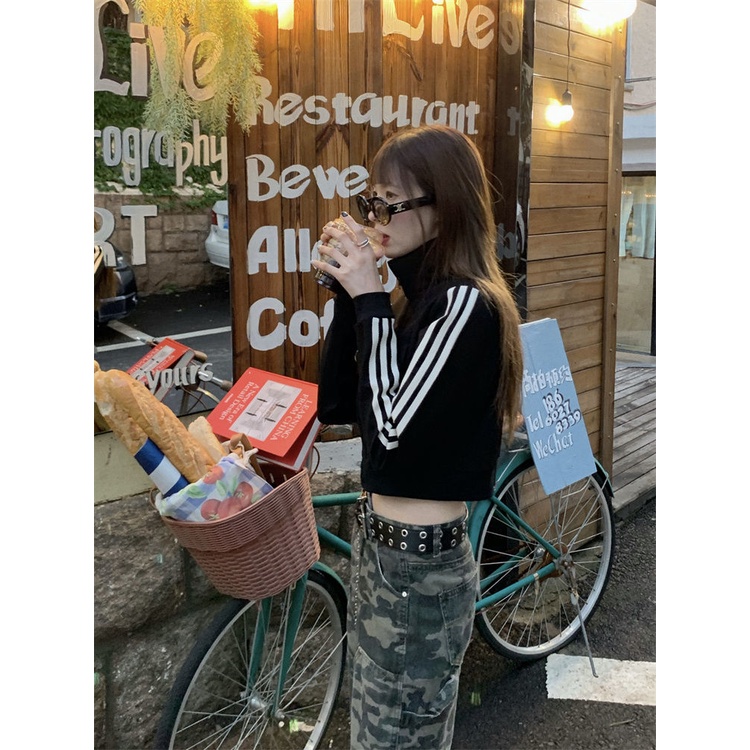 COZOKC COZOK Áo khoác crop top COZOK cổ đứng có khóa kéo phong cách thể thao cá tính