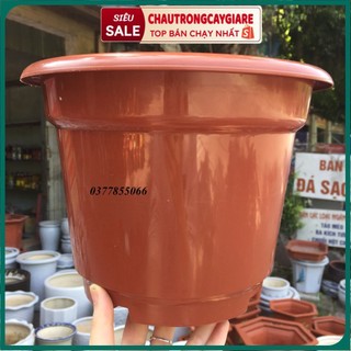 Chậu trồng cây nhựa giả đất nung màu nâu kích thước 25*20cm tráng bóng đẹp