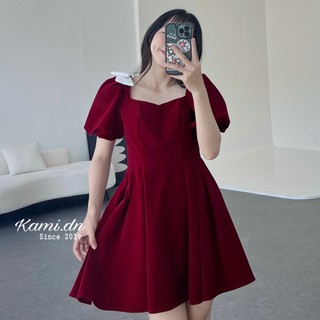 Váy nhung vai nơ dáng xòe đi tiệc