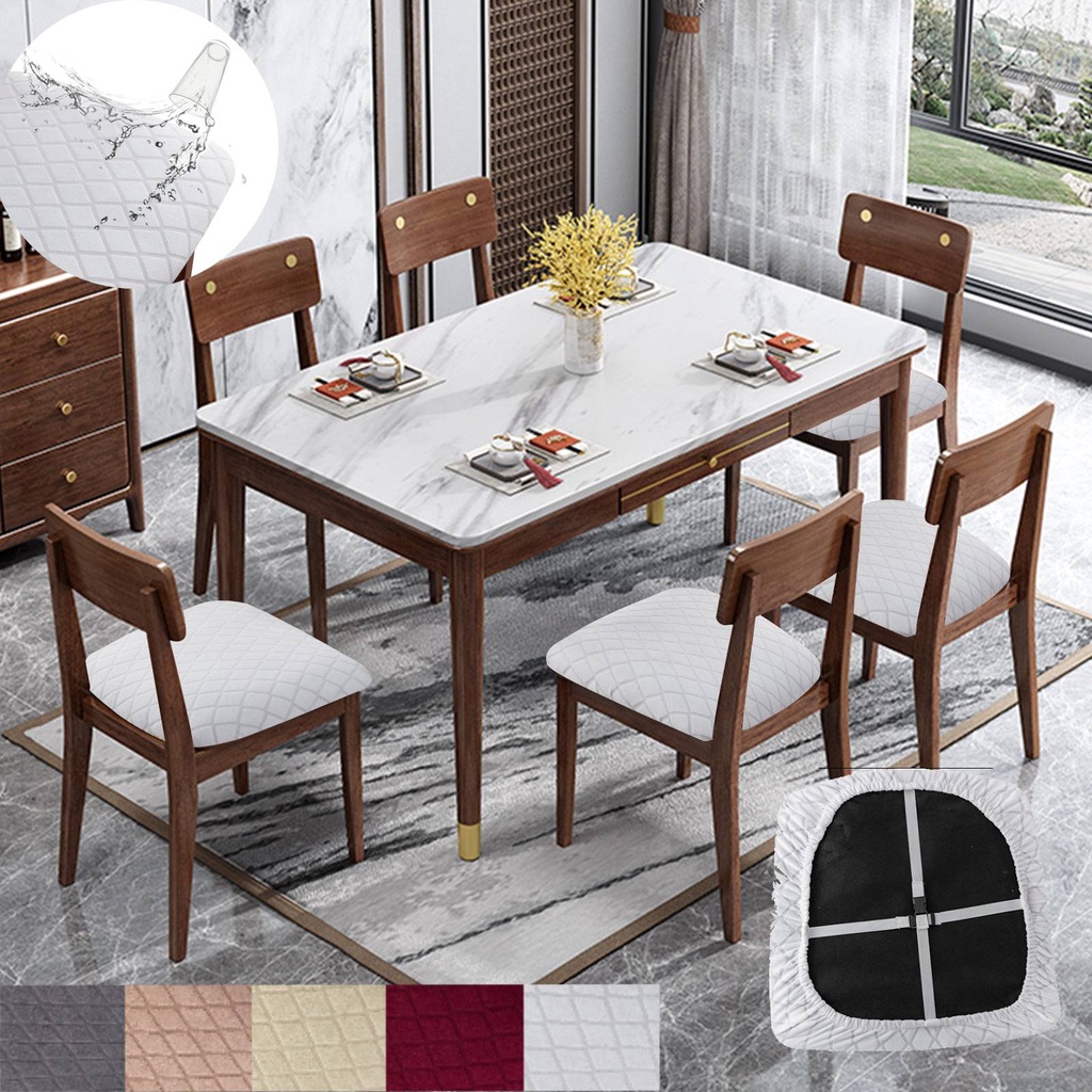 Vỏ Bọc Ghế Ngồi Bàn Ăn 2 / 4 / 6 Món Chất Liệu Jacquard Co Giãn Chống Thấm Nước Kèm Dây Cố Định Tháo Rời Tiện Dụng
