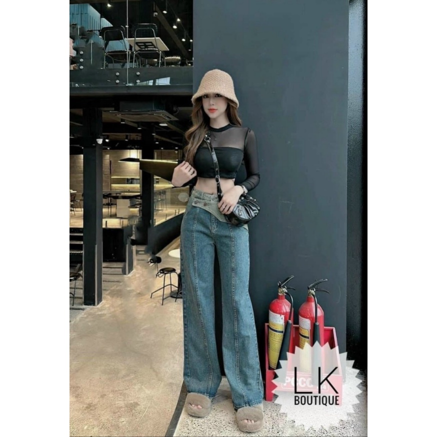 Quần Jeans ống suông phối kiểu chất jeans dày dặn sản phẩm bao test bao chất shop cam kết clip chính chủ ( size S, M, L)