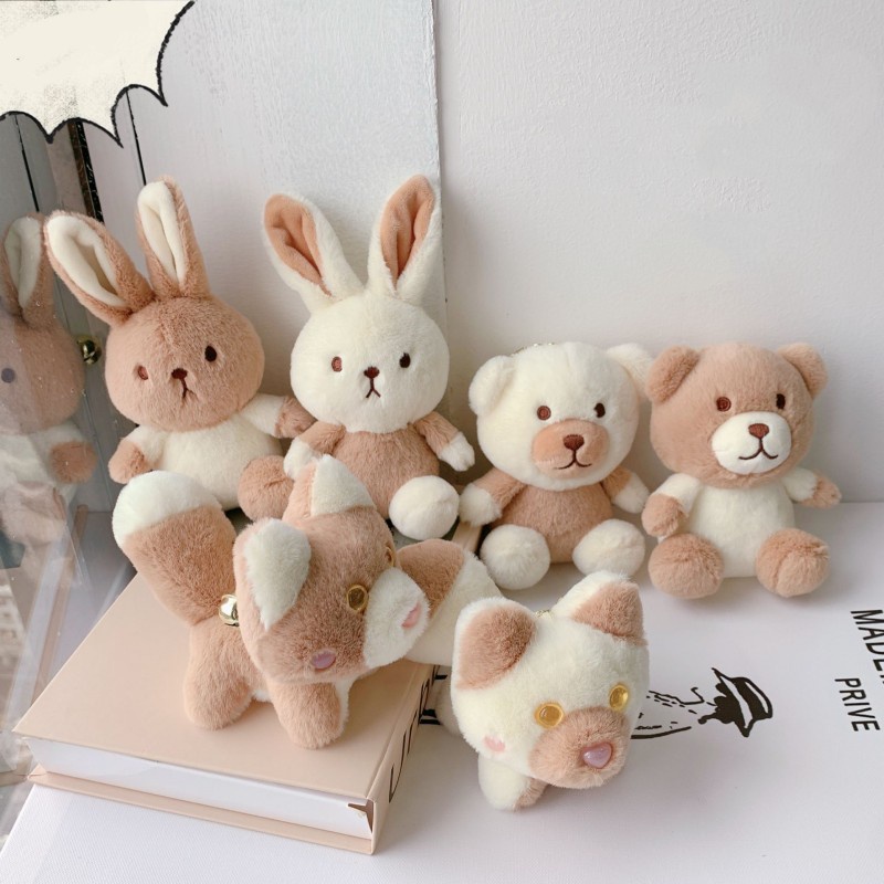 Móc Khóa Thỏ Nhồi Bông Màu Trà Sữa Dễ Thương Sáng Tạo