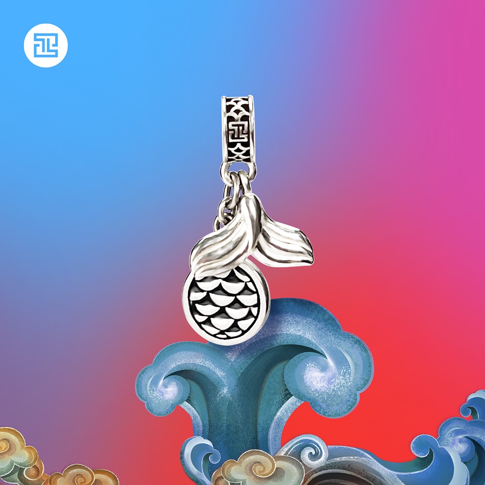 TINH LÂM Vòng Tay Phong Thủy Đá Apatite 8 Li - Charm Ngư Vĩ Hóa Long