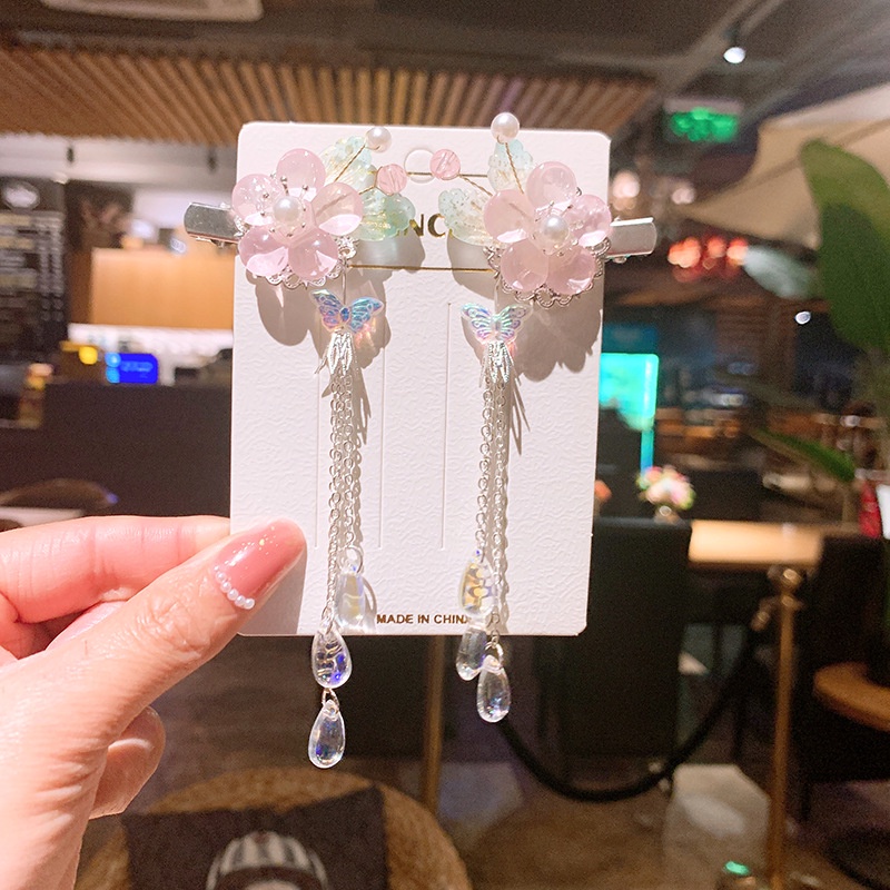 Trâm Cài Tóc Hình Bướm Phối Tua Rua Phong Cách Hán Phục Cổ Điển Cho Bé Gái