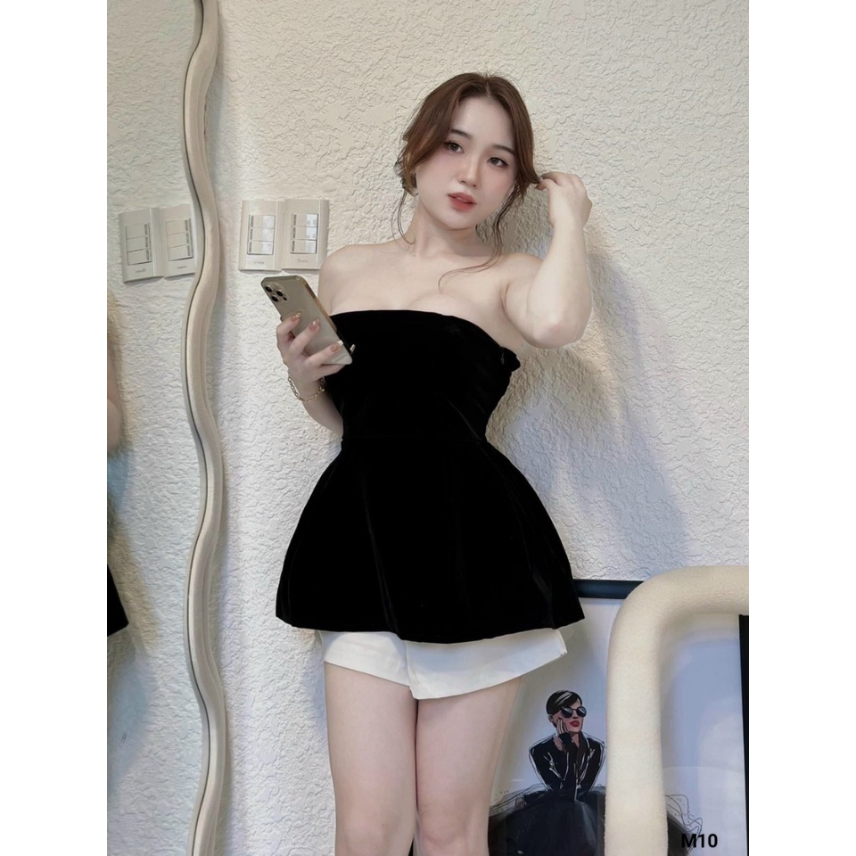 Set đồ nữ đi chơi cá tính, set đồ bộ nữ dễ thương với quần đùi ngắn kèm áo kiểu nữ cúp ngực xòe tà cực xinh