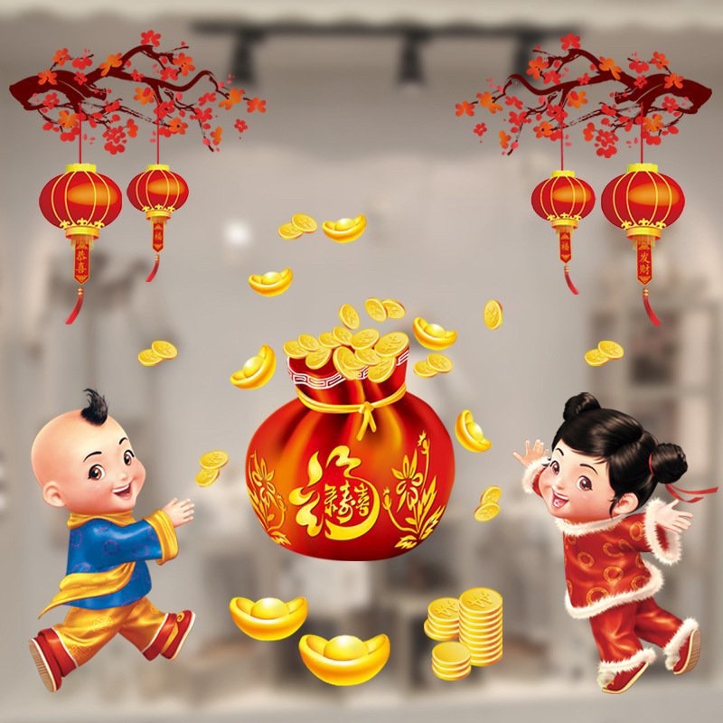 Decal Tết 2023 trang trí cửa hàng - decan Happy new year decor khách sạn, văn phòng Chúc mừng năm mới