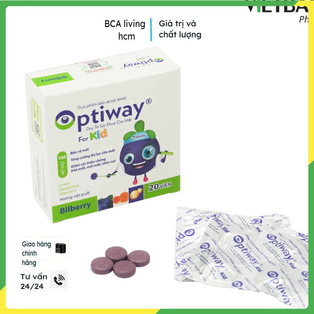 Viên nhai cải thiện thị lực cho trẻ em Optiway For Kids tăng cường thị lực, khô mắt, mỏi mắt