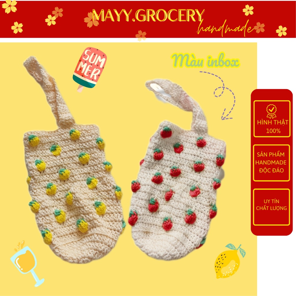Túi đựng bình nước bình giữ nhiệt họa tiết trái dâu handmade từ len độc đáo