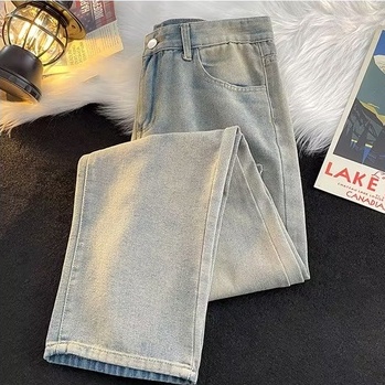 Quần Jeans Dài Ống Rộng Thêu Chữ 1977 Phong Cách Đường Phố Mỹ Size S-3XL Thời Trang Thu Đông Cho Nam