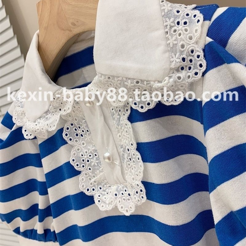 Bộ Áo Thun Tay Ngắn Phồng Kèm Quần Ngắn Kẻ Sọc Thời Trang Mùa Hè Cho Bé Gái