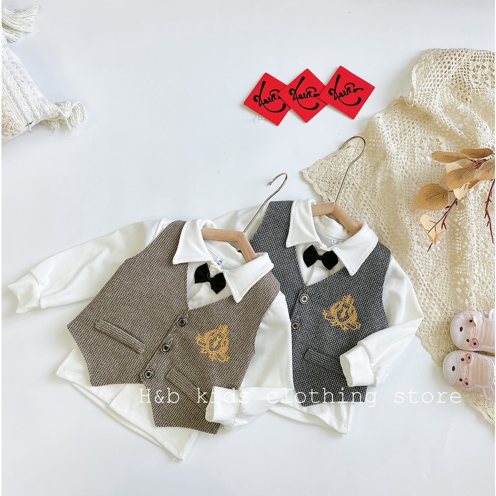 Bộ gile 3 chi tiết kèm nơ cho bé trai từ 7-18kg diện Lễ, Tết- Bộ gile bé trai- Bộ gile bé trai 8-18kg Kidbabyonline K169