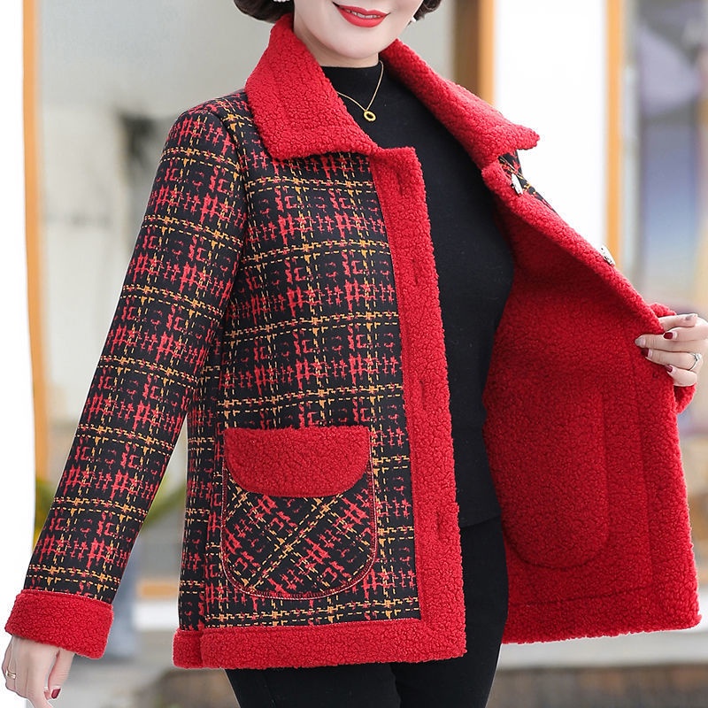 Áo Khoác Lót Lông Cừu Dày Dặn Giữ Ấm Phong Cách Phương Tây Thời Trang Thu Đông Cho Phụ Nữ Trung Niên