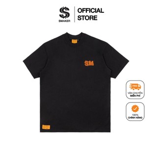 [SMAKER] Áo thun cotton nam nữ Unisex form rộng tay lỡ, local brand chính hãng - HAPPY TEA TEE IN BLACK