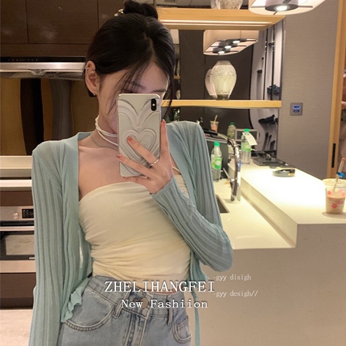 Áo Khoác Cardigan Dệt Kim Tay Dài Cổ Chữ V Dáng Ngắn Thời Trang Trẻ Trung