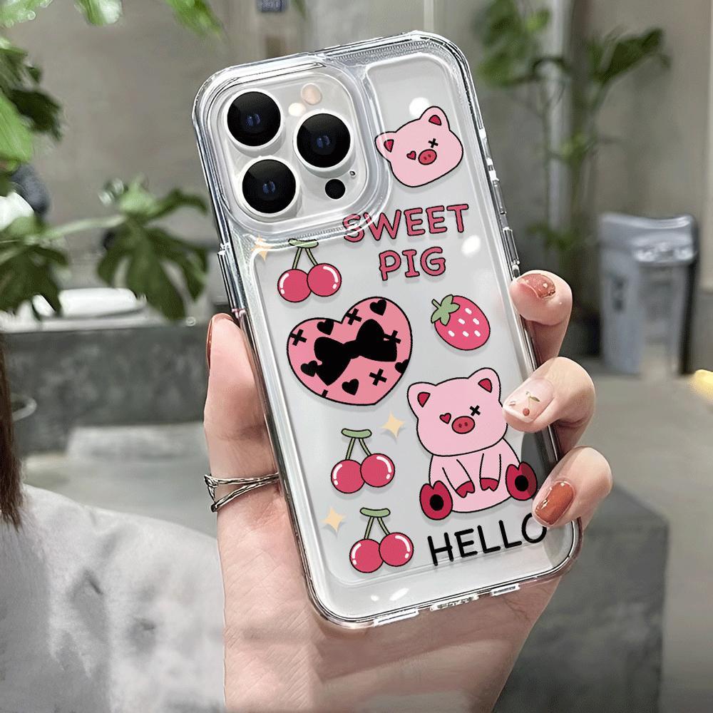 Ốp Điện Thoại Trong Suốt Họa Tiết Trái Tim Màu Hồng Cho iphone 14promax 11 13 12 7Plus 7 X XS Max