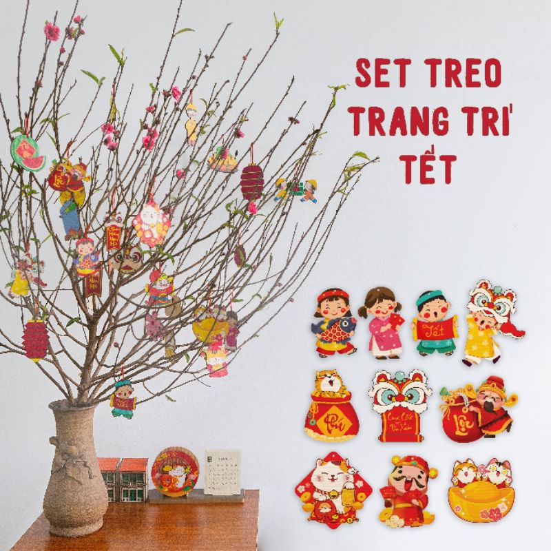 Combo 10 Phụ Kiện Treo Trang Trí Tết 2023 Làm Từ Gỗ Siêu Xinh
