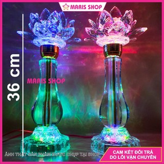 [Giá một cặp] Đèn thờ PHA LÊ NGUYÊN KHỐI CAO 36cm Loại Lớn Cao Cấp LED đổi màu tiết kiệm điện chưng bàn thờ [MRHT48]