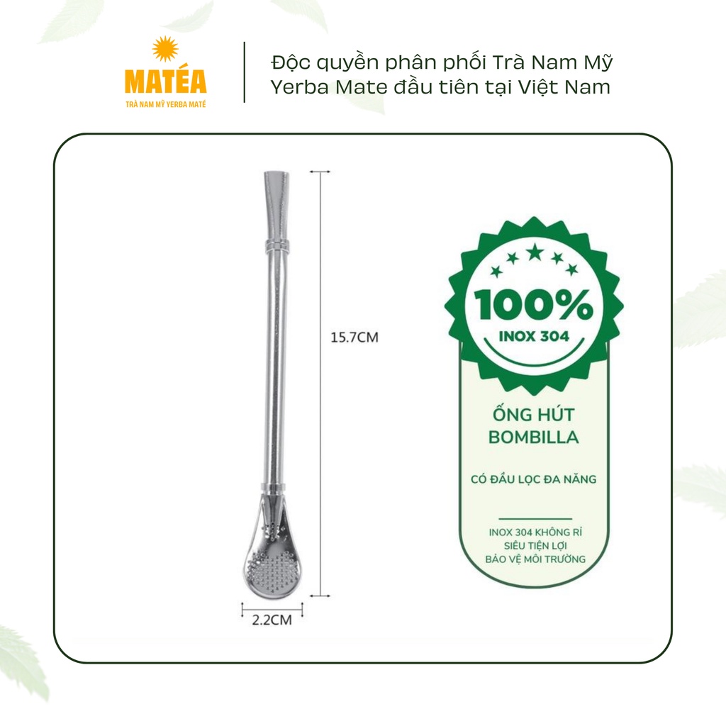 Ống hút Bombilla có đầu lọc chuyên dụng để uống trà Nam Mỹ yerba mate