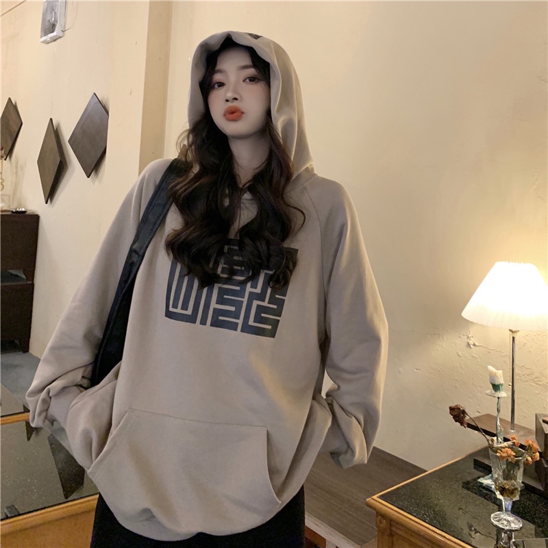 Áo Hoodies Dáng Rộng Hoạ Tiết In Phong Cách Vintage Hàn Quốc