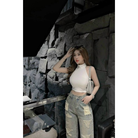 Áo yếm cổ lọ phôm croptop hở lưng SEXY