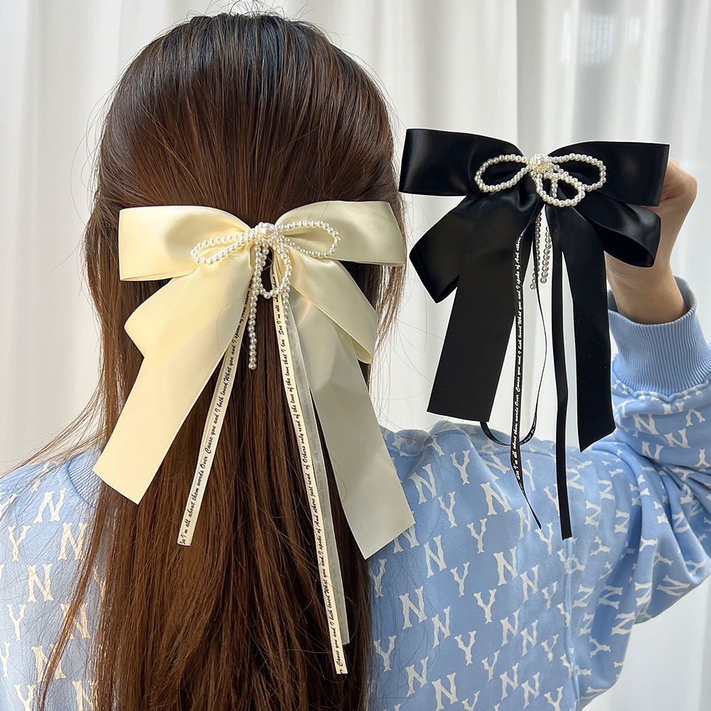 Kẹp Tóc Hình Nơ Đính Ngọc Trai Phong Cách Vintage