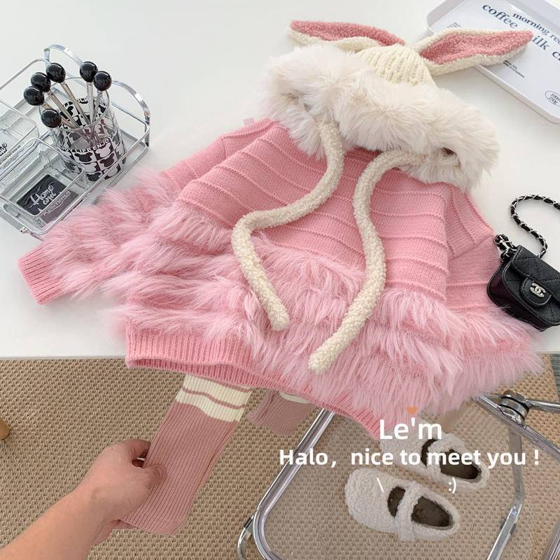 ✨Em Bé Ngồi Trên Xe Hơi✨Áo Khoác Sweater Phối Tua Rua Kẻ Sọc Thời Trang Mùa Đông 2022 Cho Bé Gái
