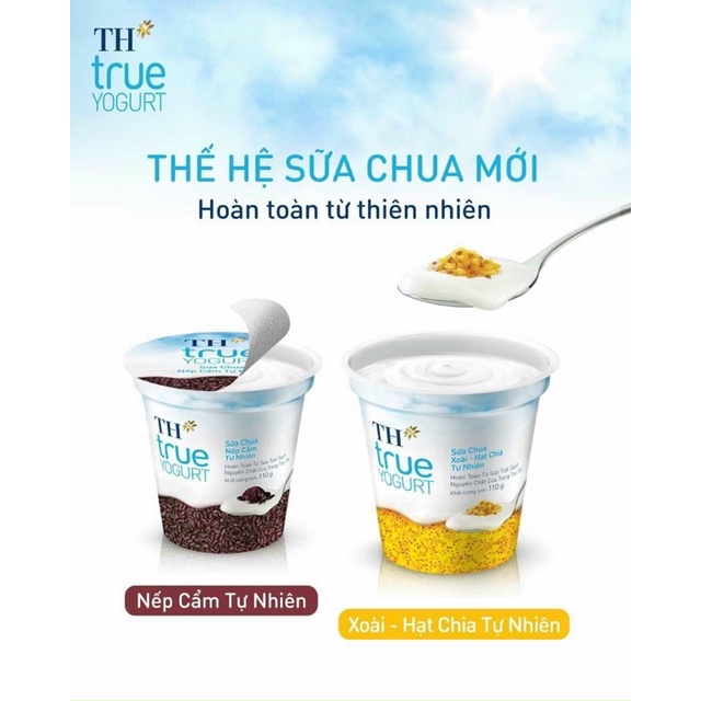 Lốc 3 Hộp Sữa chua ăn TH true YOGURT Nếp Cẩm, Xoài Hạt Chia Hũ 110G