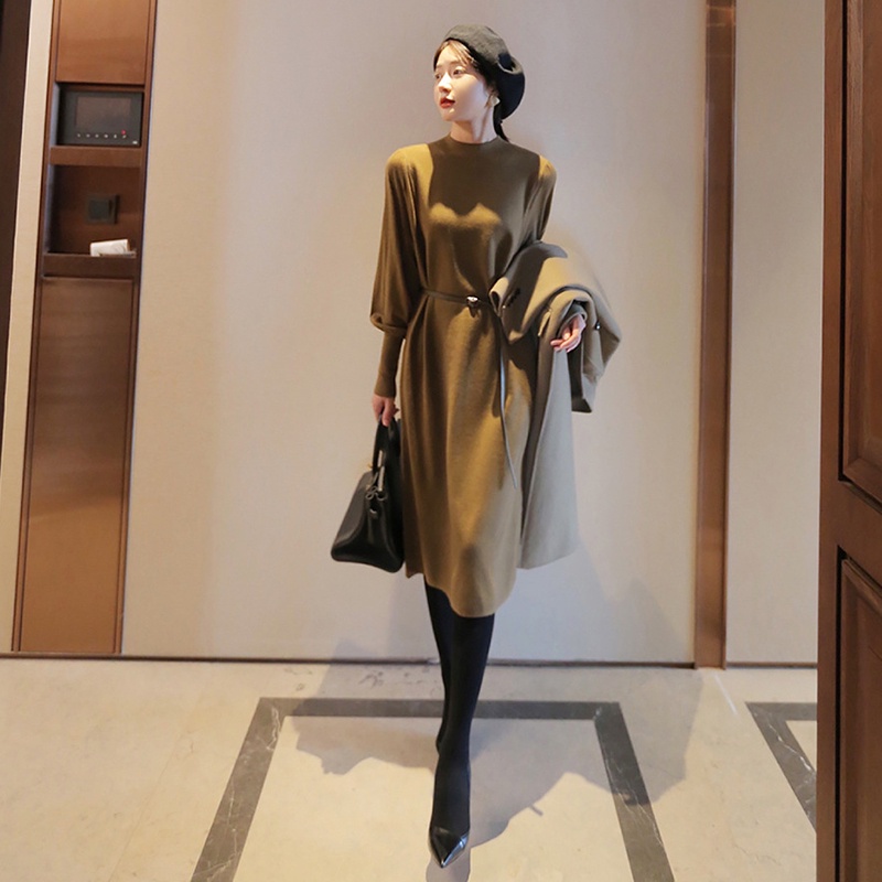 IELGYĐầm Dài Ngang Gối Màu Trơn Thời Trang Dành Cho Nữ