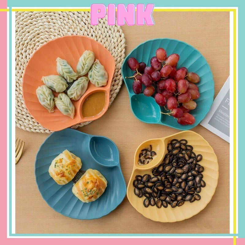 Đĩa Nhựa Đựng Thức Ăn Hình Vỏ Sò Có Ngăn Đựng Gia Vị PINKWISH A324