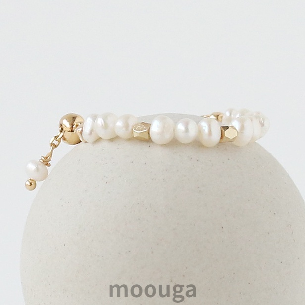 Moouga / Nhẫn Ngọc Trai Thật Tự Nhiên Có Thể Điều Chỉnh Thiết Kế Độc Đáo Phong Cách Âu Mỹ