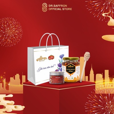 Quà tặng trung thu sức khỏe, quà tặng mẹ Mật ong ngâm saffron đông trùng hạ thảo thương hiệu Saffron Việt Nam và trà táo