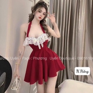 Váy 2 dây nữ body nhung mềm mịn cổ yếm, đầm sang chảnh dự tiệc TA capnhatxuhuong