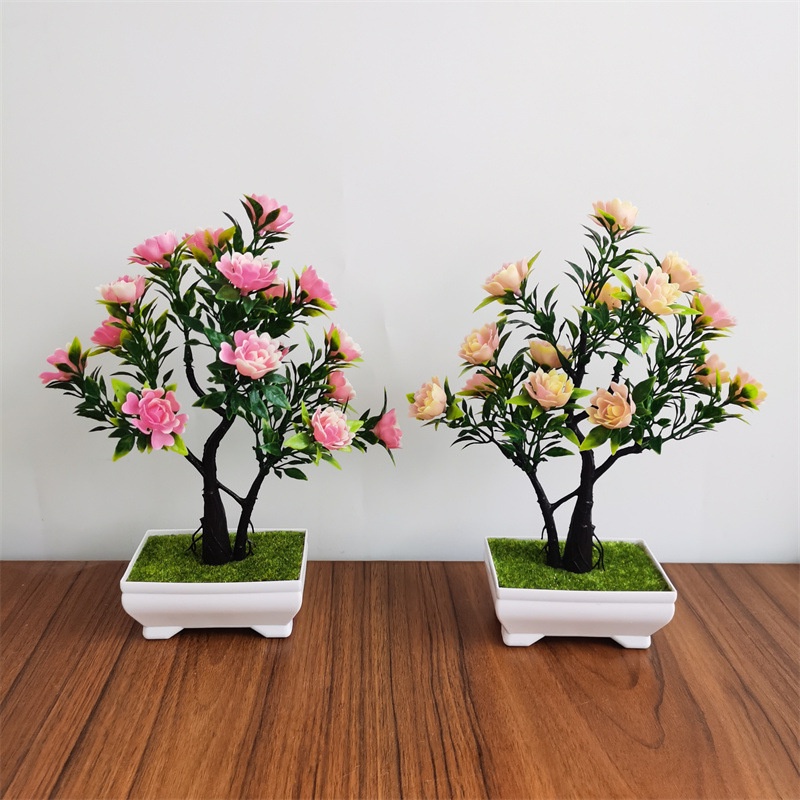 Chậu Hoa Hồng Giả Bằng Nhựa Dùng Trang Trí Nhà Cửa / Văn Phòng