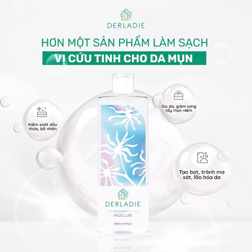 (Q.5) Nước Tẩy Trang Làm Sạch Sâu Cho Da Mụn Derladie Cleansing Water Witch Hazel (xuất xứ Hàn Quốc)