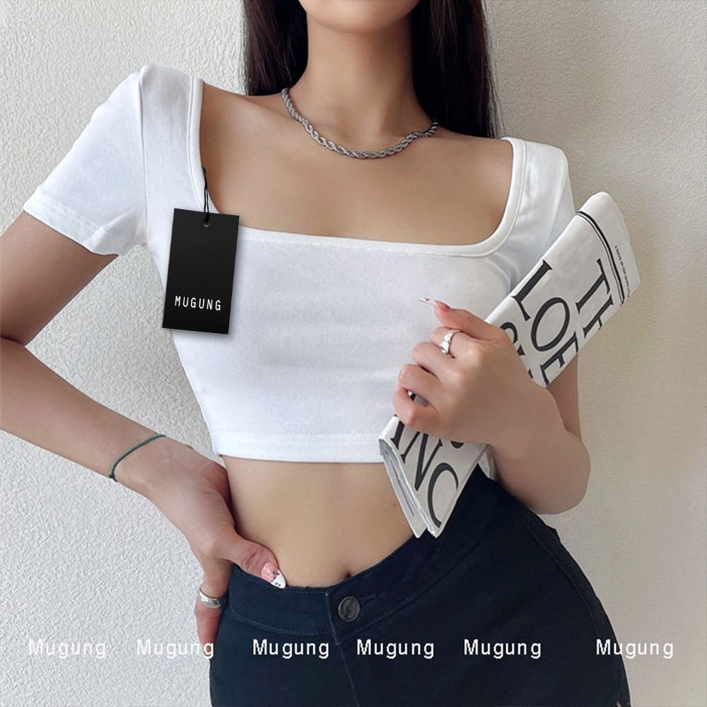 Áo croptop tay ngắn cổ vuông Mugung A79