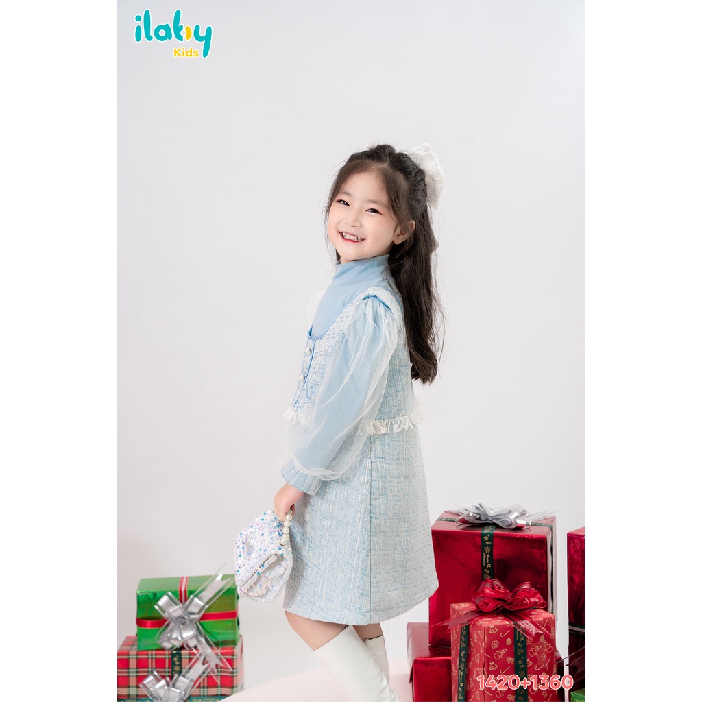 Áo cổ lọ phối tay lưới bé gái ILABY chất liệu cotton tay ren [20IG1420L2DL]