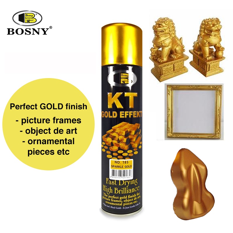 Sơn Xịt Mạ Vàng 24k 18k KT Bosny CHÍNH HÃNG - Sơn Mạ Vàng Bóng Sơn Nhũ Vàng Gold Effect Nhập Khẩu Cao Cấp
