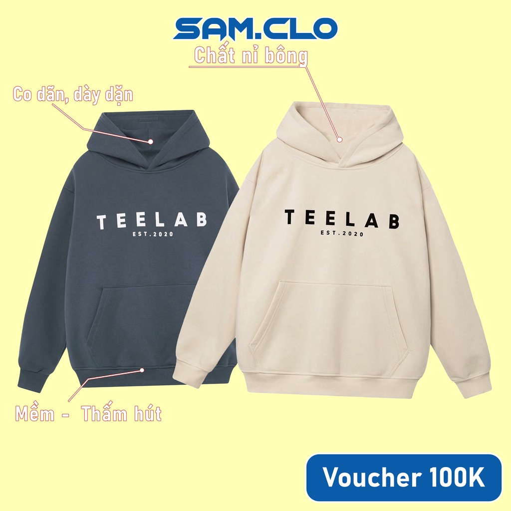 Áo khoác nỉ hoodie SAM CLO nam nữ chui có mũ tay dài thu đông freesize dáng Unisex chữ TEELAB 2020